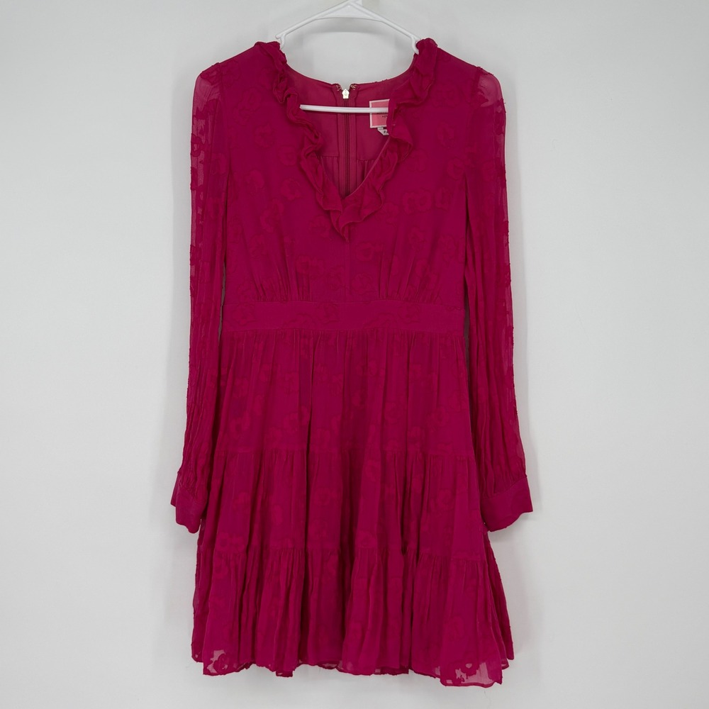 Kate Spade New York Dress 0 Pink Silk Blend Jacquard Ruffle Pleated Mini